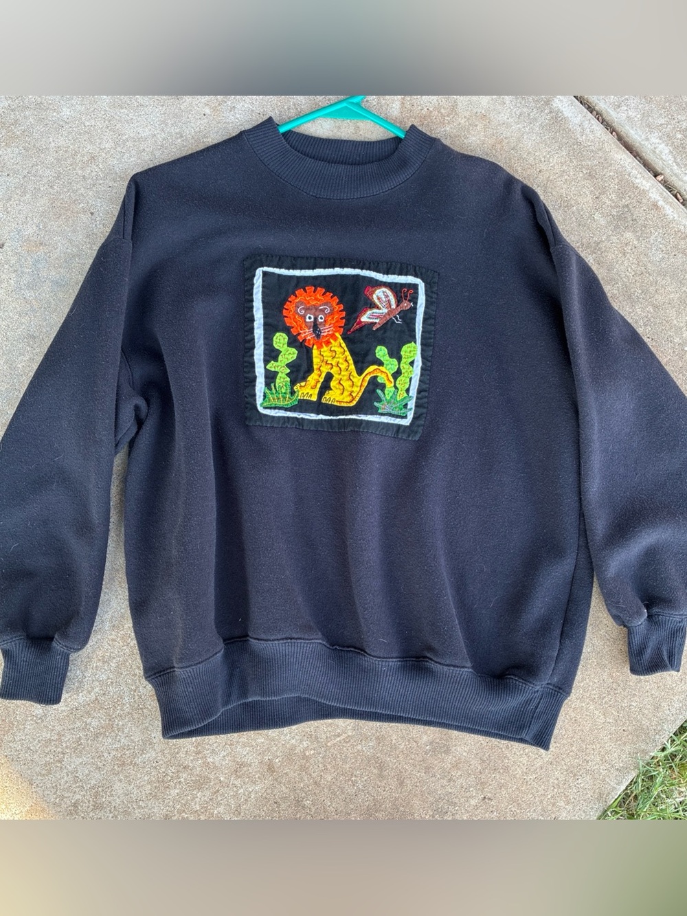Esprit Sport Black Sweatshirt Small with Lion and Butterfly appliqué 90’s